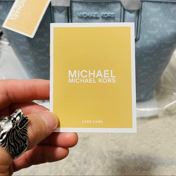 NWT Michael Kors Jodie Small Logo Jacquard Tote Bag In Pale Ocean Blue - Picture 11 of 12